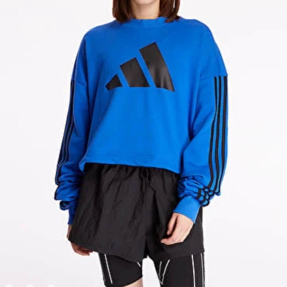 Adidas Adjustable Three Stripes Sweatshirt Blue Extra Long Sleeves Cropped Med